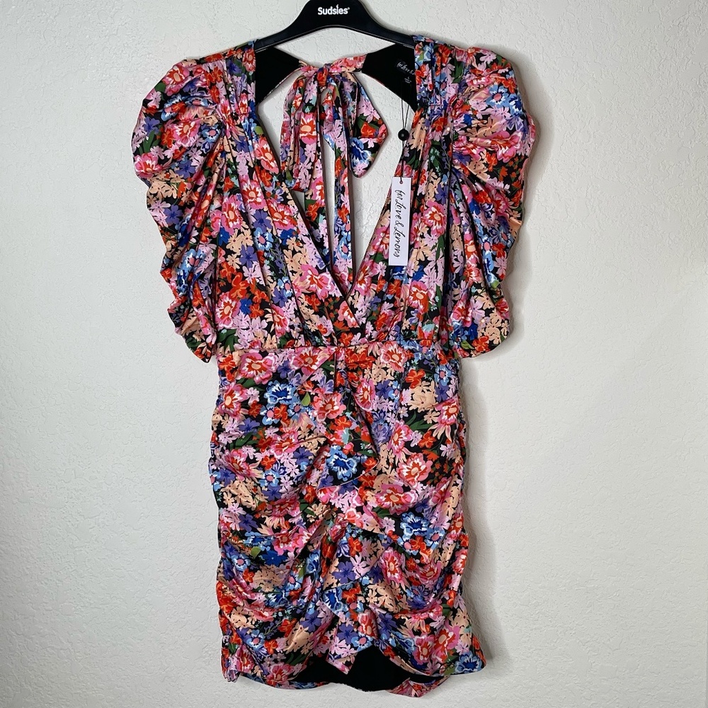 For Love and Lemons NWT Bouquet 100% Recycled Polyester Mini Dress L Multicolor